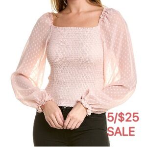 Pink Smocked Sheer Puff Sleeve Top – Square Neck,Romantic Size Sm 5/$25 Sale